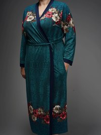Халат трикотажный женский Синий + цветы