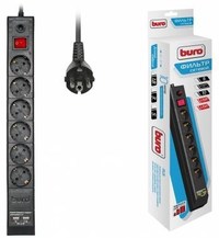Сетевой фильтр BURO, 6-розеток, 2xUSB...
