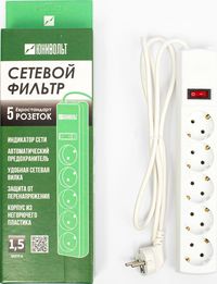 Сетевой фильтр Юнивольт, 5-розеток, 1...