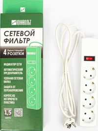 Сетевой фильтр Юнивольт, 4-розетки, 1...