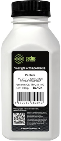 Тонер Cactus, бутыль 100 г, черный, с...